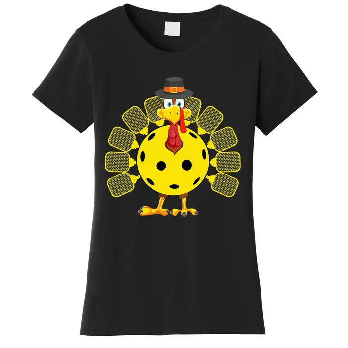 Funny Pickleball Thanksgiving Golf Ball Turkey Lover Women's T-Shirt