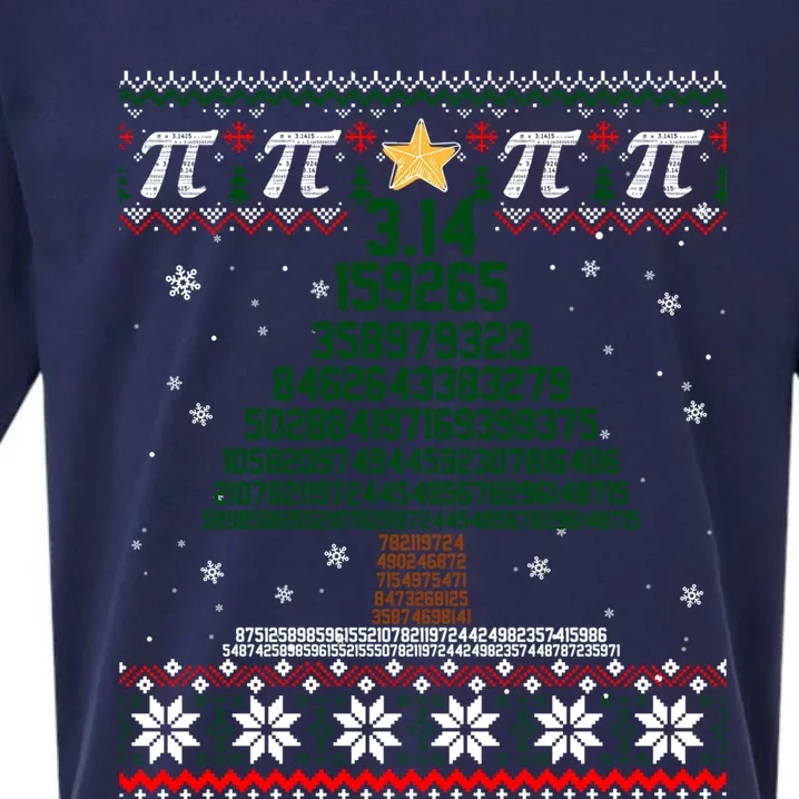 Funny Pi Tree Christmas Math Teacher Ugly Sweater Funny Gift Sueded Cloud Jersey T-Shirt