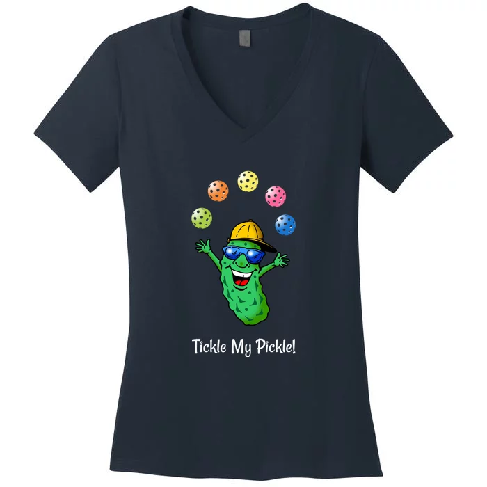 Fun Pickleball, Tickle My Pickle, Juggling Pickleballs Women's V-Neck T-Shirt