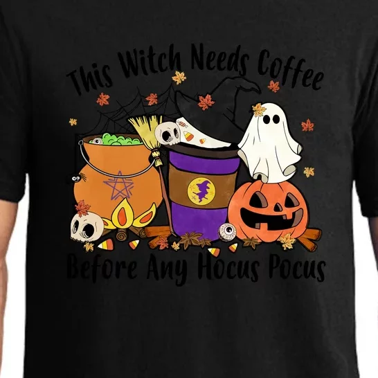 Funny Pumpkin This Witch Needs Coffee Before Any Hocus Halloween Gift Pajama Set