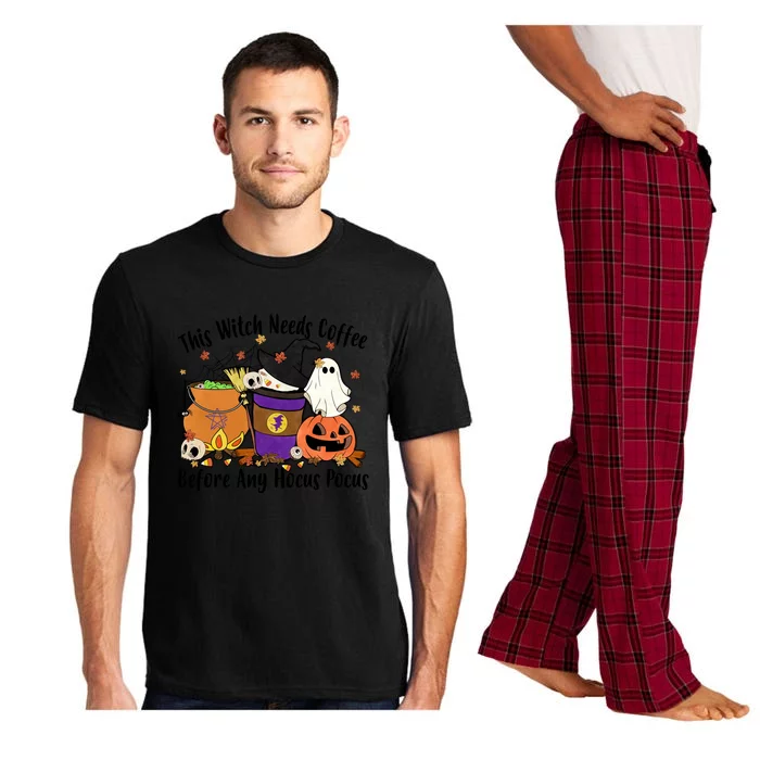 Funny Pumpkin This Witch Needs Coffee Before Any Hocus Halloween Gift Pajama Set