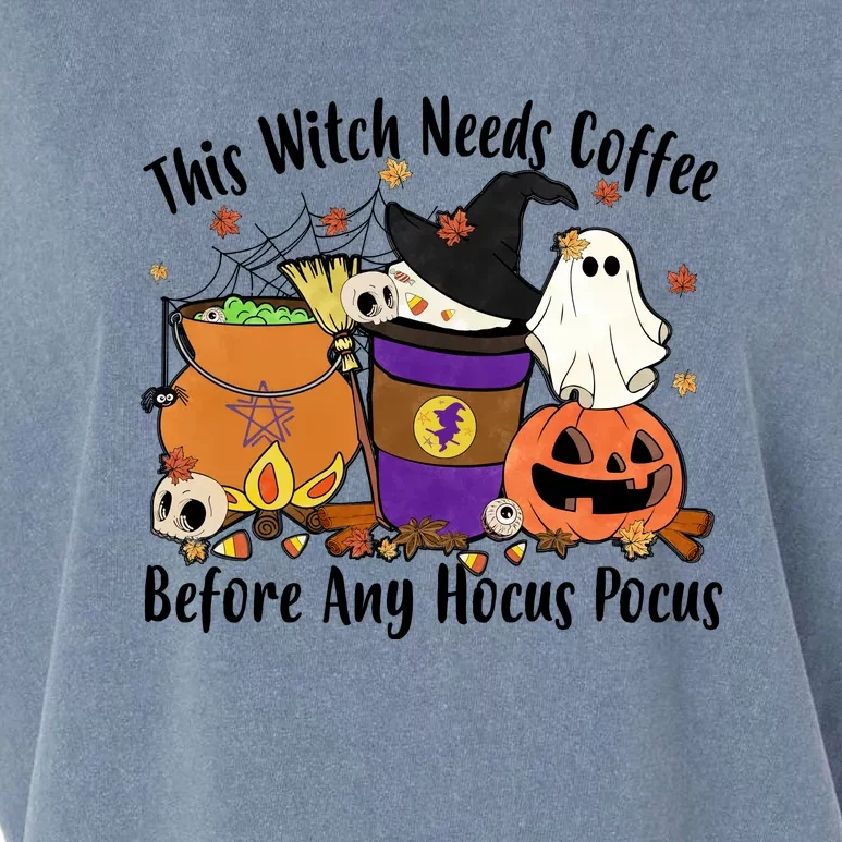 Funny Pumpkin This Witch Needs Coffee Before Any Hocus Halloween Gift Garment-Dyed Women's Muscle Tee