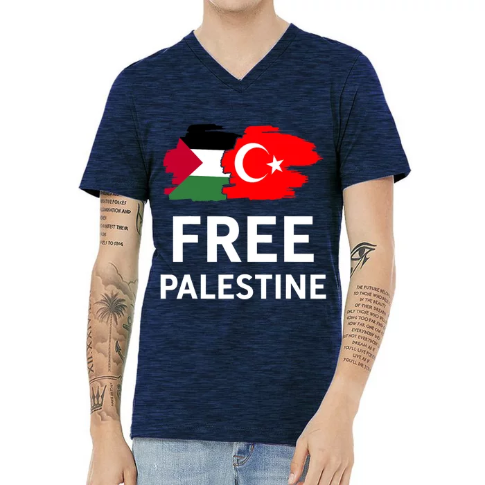 Free Palestine Turkish Turkey Support Palestinian V-Neck T-Shirt