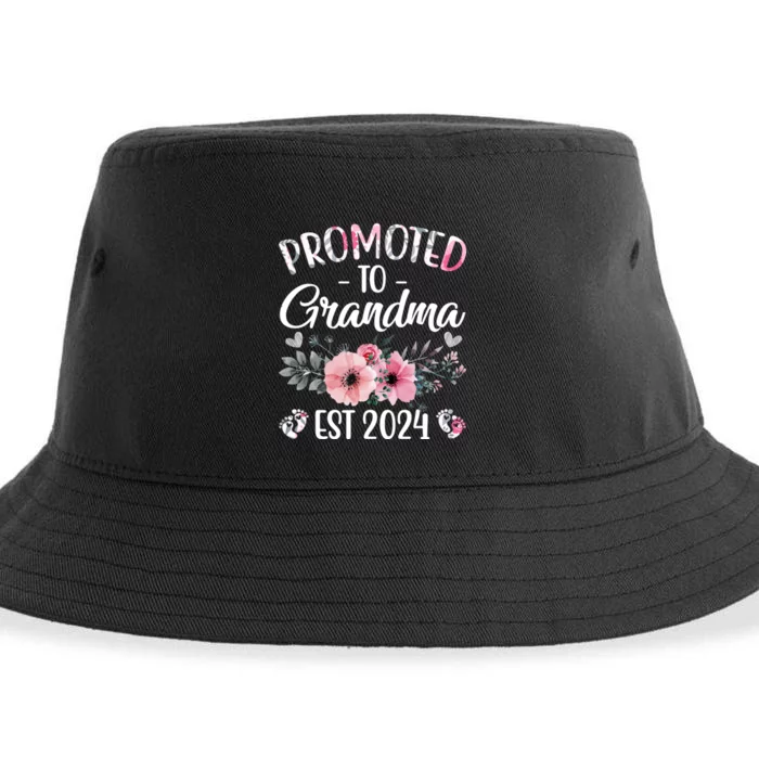 Floral Promoted To Grandma Est. 2024 Grandparents Baby Announcement Sustainable Bucket Hat