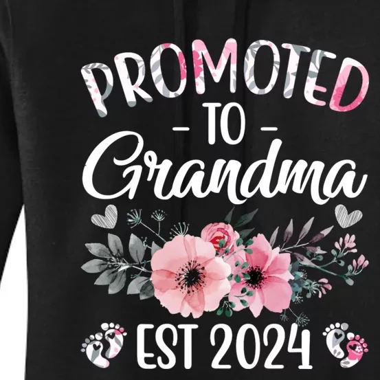 Floral Promoted To Grandma Est. 2024 Grandparents Baby Announcement Women's Pullover Hoodie