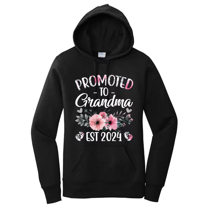 Floral Promoted To Grandma Est. 2024 Grandparents Baby Announcement Women's Pullover Hoodie