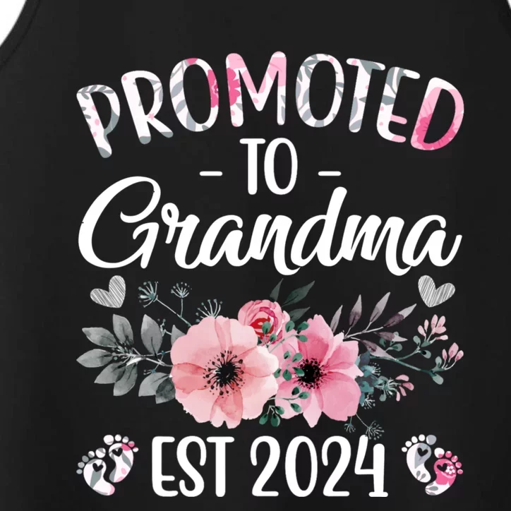 Floral Promoted To Grandma Est. 2024 Grandparents Baby Announcement Performance Tank