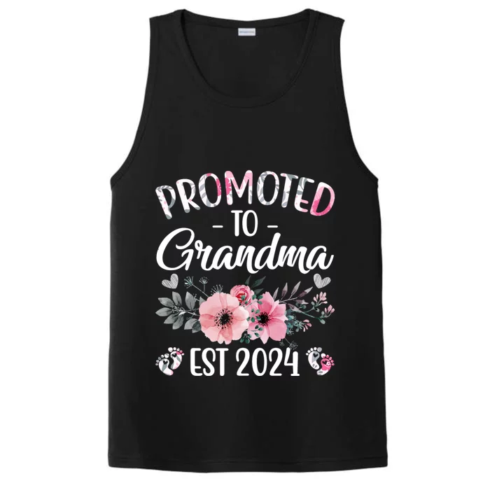 Floral Promoted To Grandma Est. 2024 Grandparents Baby Announcement Performance Tank