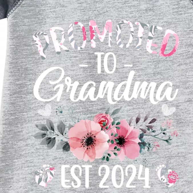 Floral Promoted To Grandma Est. 2024 Grandparents Baby Announcement Infant Baby Jersey Bodysuit