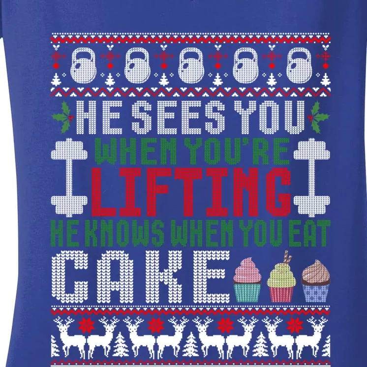 Funny Personal Trainer Christmas For Weightlifting And Cake Meaningful Gift Women's V-Neck T-Shirt