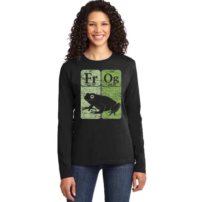 Frog Periodic Table Elements Herpetologist Frog Lover Retro Ladies Long Sleeve Shirt