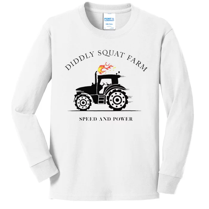 Funny Perfect Tractor Design Diddly Squat Farm Speed And Power Gift Kids Long Sleeve Shirt