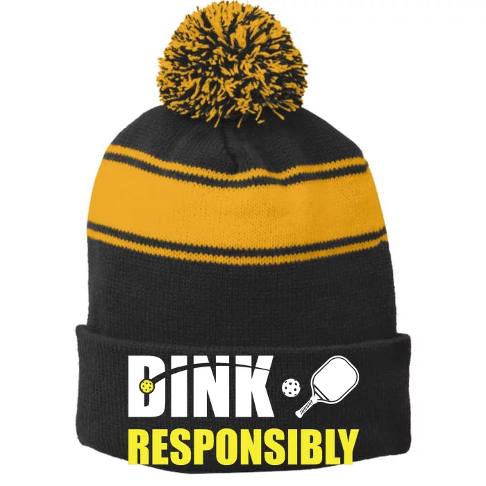 Funny Pickleball Team Clothing Dink Responsibly Stripe Pom Pom Beanie