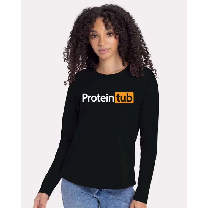 Funny Protein Tub Fun Adult Humor Joke Workout Fitness Gym Womens Cotton Relaxed Long Sleeve T-Shirt