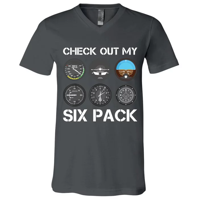 Funny Pilot Top Airplane Six Pack Flight Instruments Gift V-Neck T-Shirt