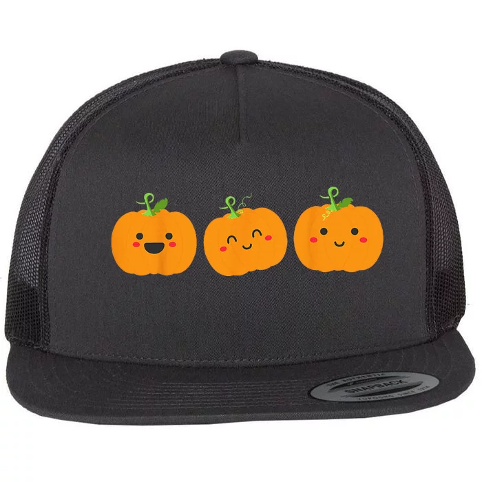 Festive Pumpkin Trio for Halloween and Autumn Flat Bill Trucker Hat