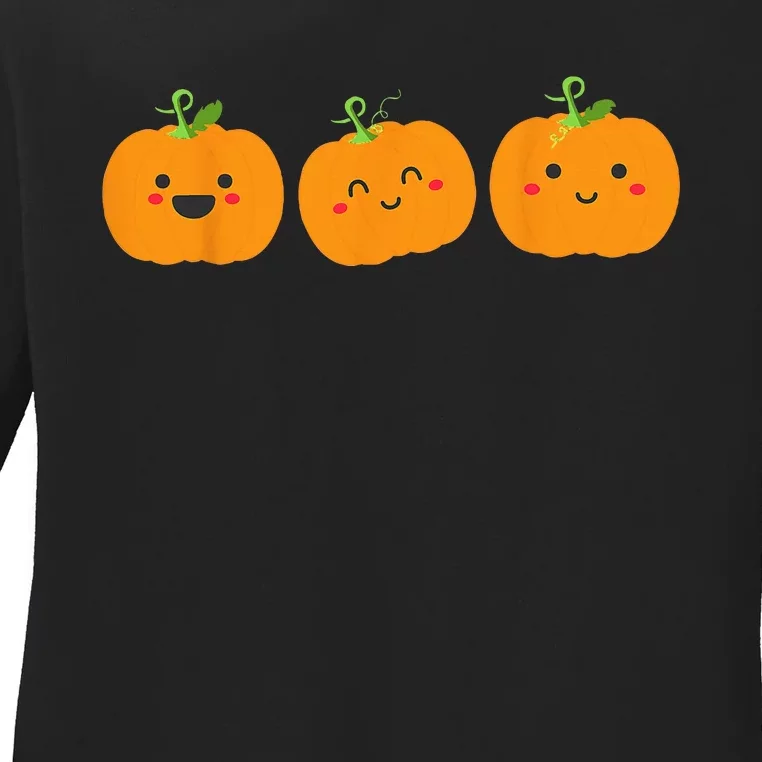 Festive Pumpkin Trio for Halloween and Autumn Ladies Long Sleeve Shirt