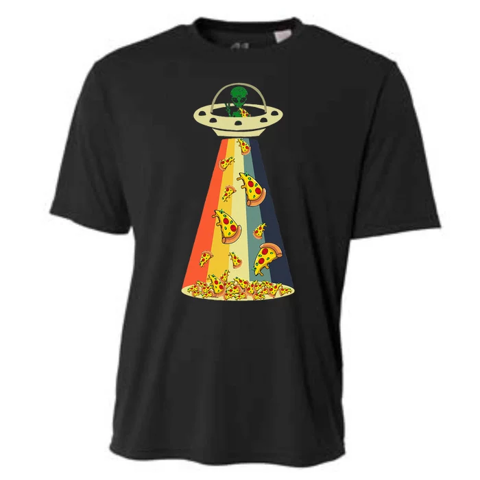 Funny Pizza UFO Alien Eating Pizza a UFO Extraterrestrial Cooling Performance Crew T-Shirt