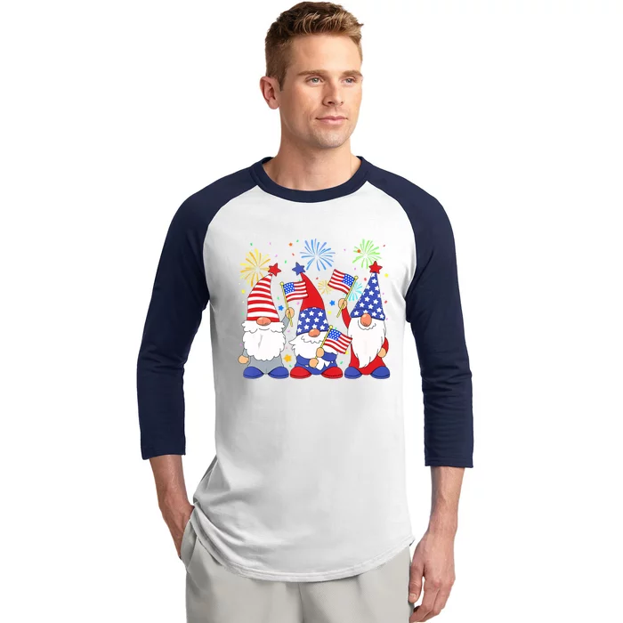 Funny Patriotic Usa American Gnomes 4th Of July Great Gift Baseball Sleeve Shirt