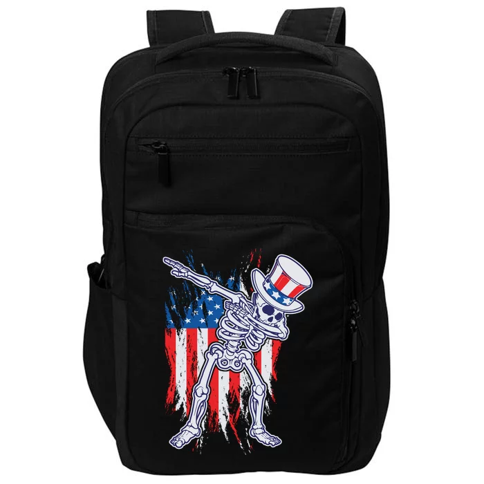 Funny Patriotic USA American Flag Dabbing Skeleton Impact Tech Backpack