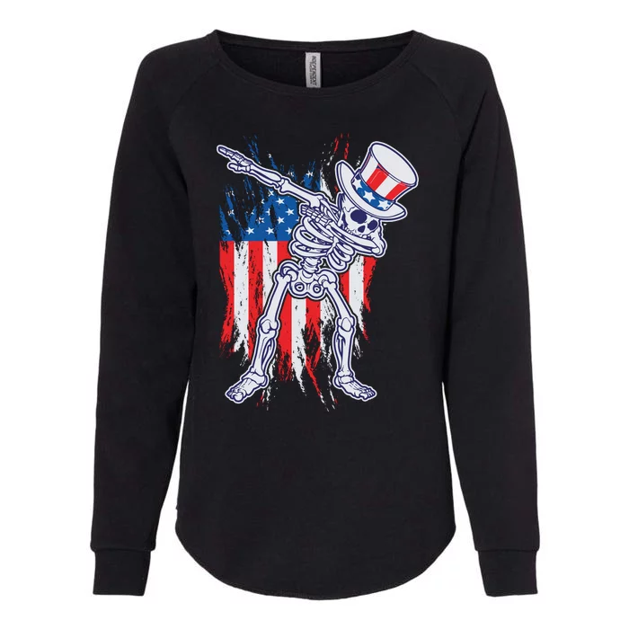 Funny Patriotic USA American Flag Dabbing Skeleton Womens California Wash Sweatshirt