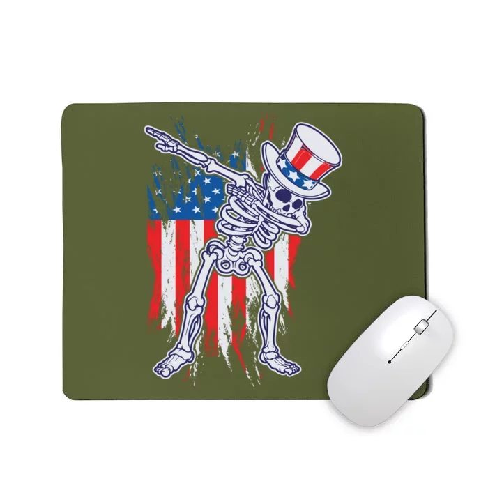 Funny Patriotic USA American Flag Dabbing Skeleton Mousepad