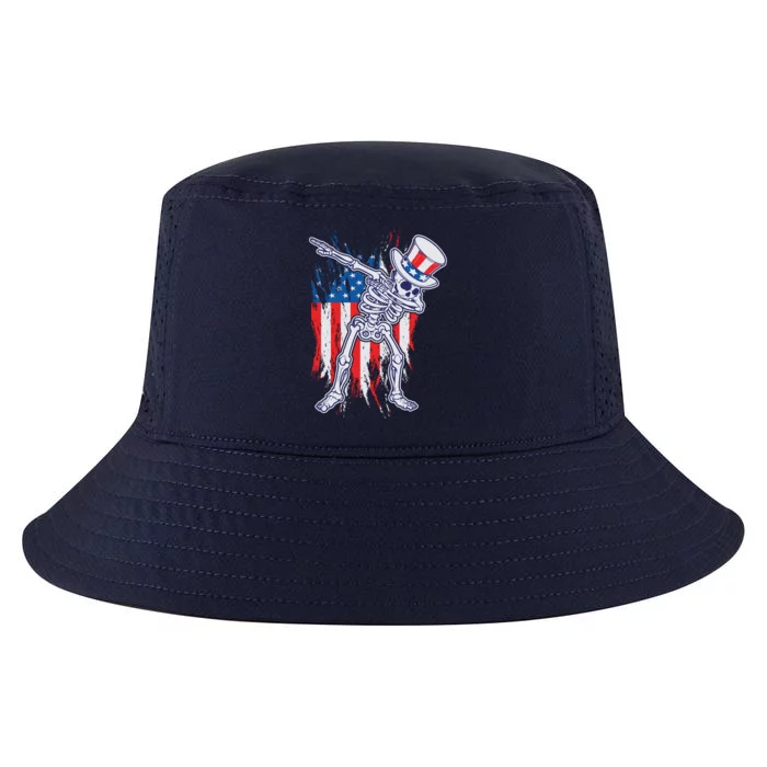 Funny Patriotic USA American Flag Dabbing Skeleton Cool Comfort Performance Bucket Hat