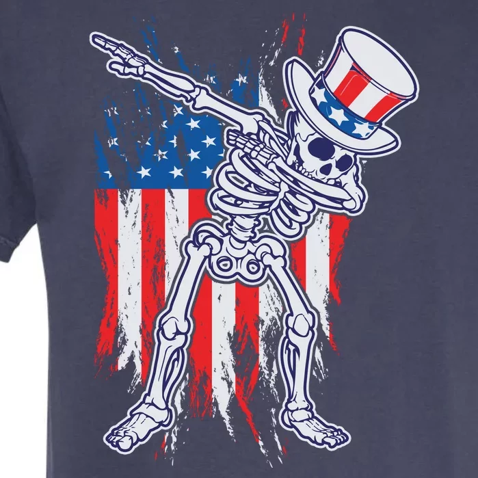 Funny Patriotic USA American Flag Dabbing Skeleton Garment-Dyed Heavyweight T-Shirt