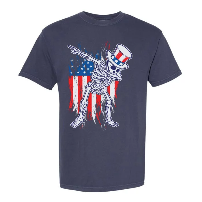 Funny Patriotic USA American Flag Dabbing Skeleton Garment-Dyed Heavyweight T-Shirt