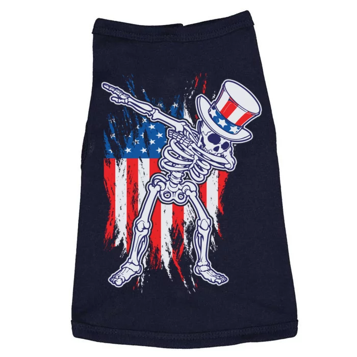 Funny Patriotic USA American Flag Dabbing Skeleton Doggie Tank