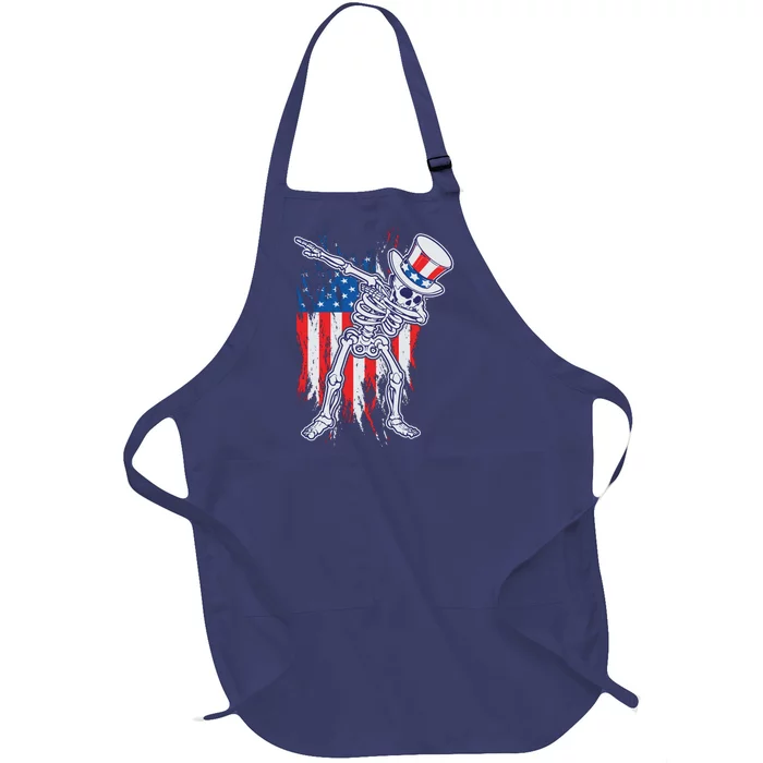 Funny Patriotic USA American Flag Dabbing Skeleton Full-Length Apron With Pocket