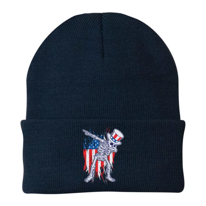 Funny Patriotic USA American Flag Dabbing Skeleton Knit Cap Winter Beanie