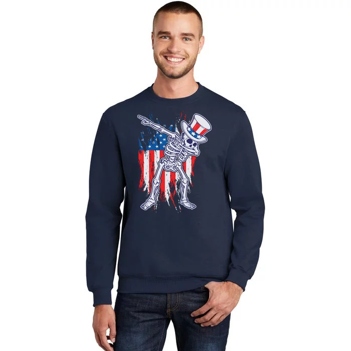 Funny Patriotic USA American Flag Dabbing Skeleton Tall Sweatshirt