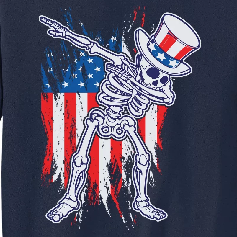 Funny Patriotic USA American Flag Dabbing Skeleton Tall Sweatshirt