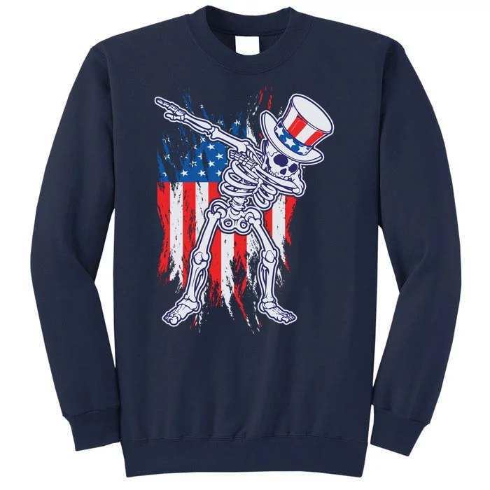 Funny Patriotic USA American Flag Dabbing Skeleton Tall Sweatshirt