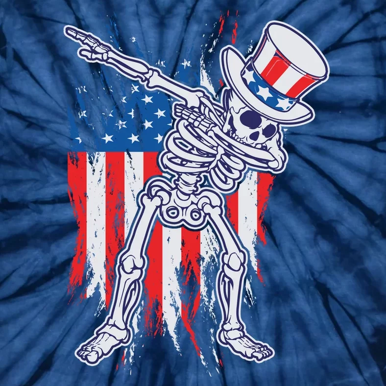 Funny Patriotic USA American Flag Dabbing Skeleton Tie-Dye T-Shirt