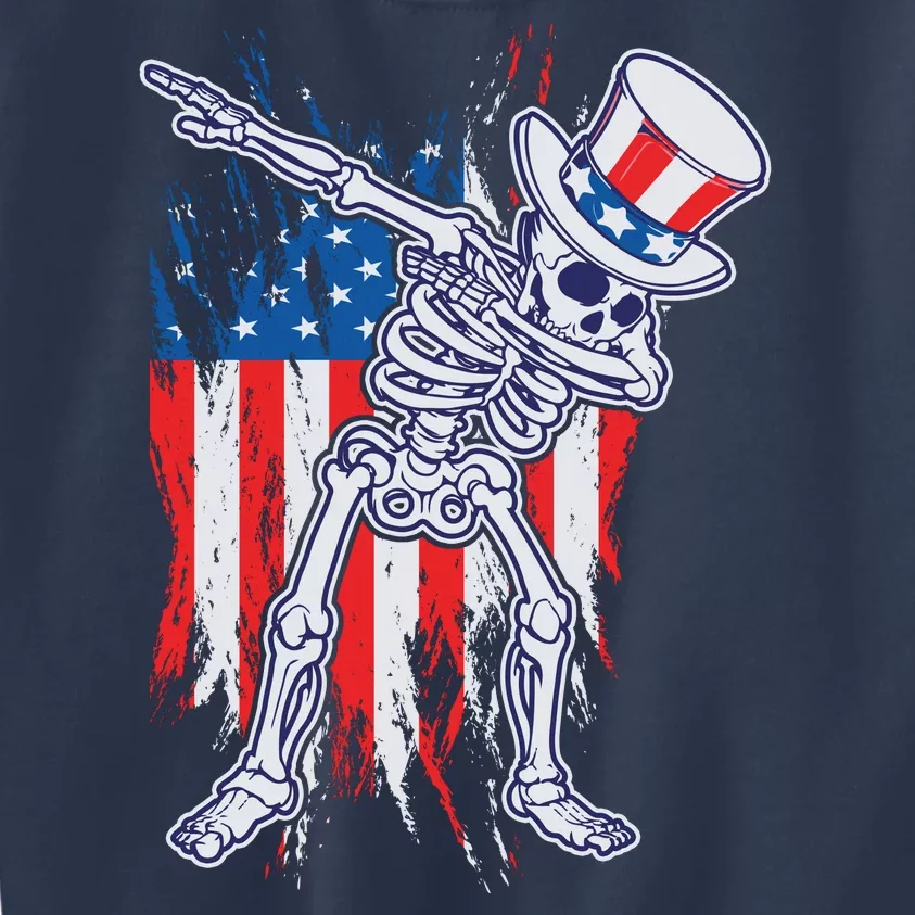 Funny Patriotic USA American Flag Dabbing Skeleton Kids Sweatshirt