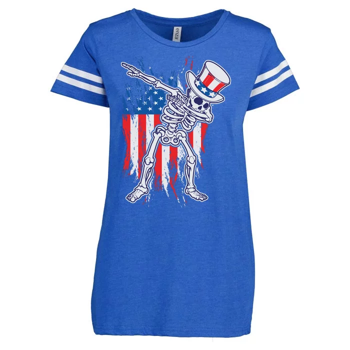 Funny Patriotic USA American Flag Dabbing Skeleton Enza Ladies Jersey Football T-Shirt