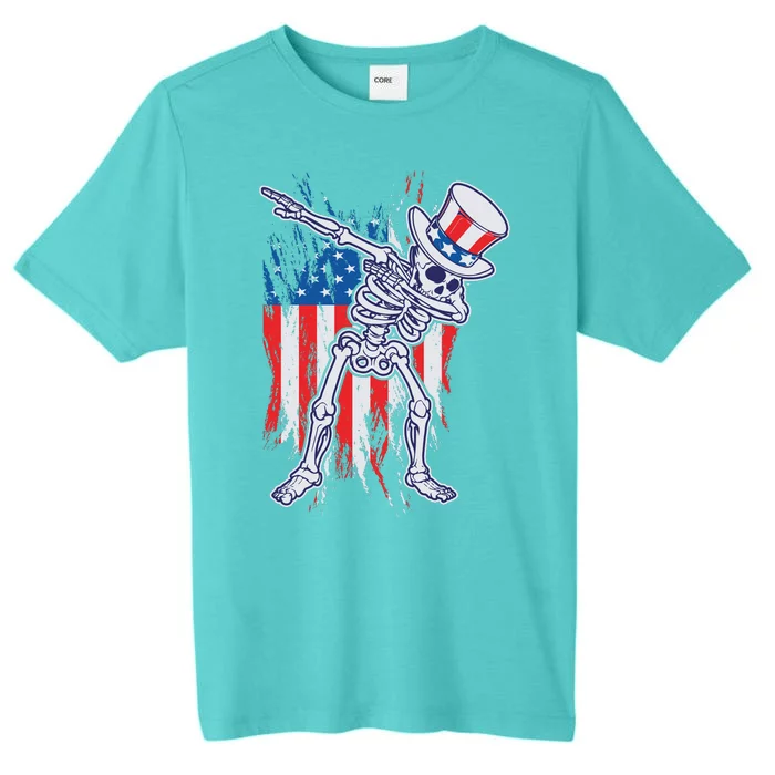 Funny Patriotic USA American Flag Dabbing Skeleton ChromaSoft Performance T-Shirt