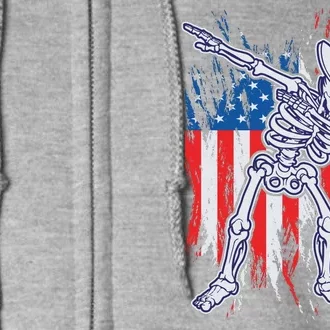 Funny Patriotic USA American Flag Dabbing Skeleton Full Zip Hoodie