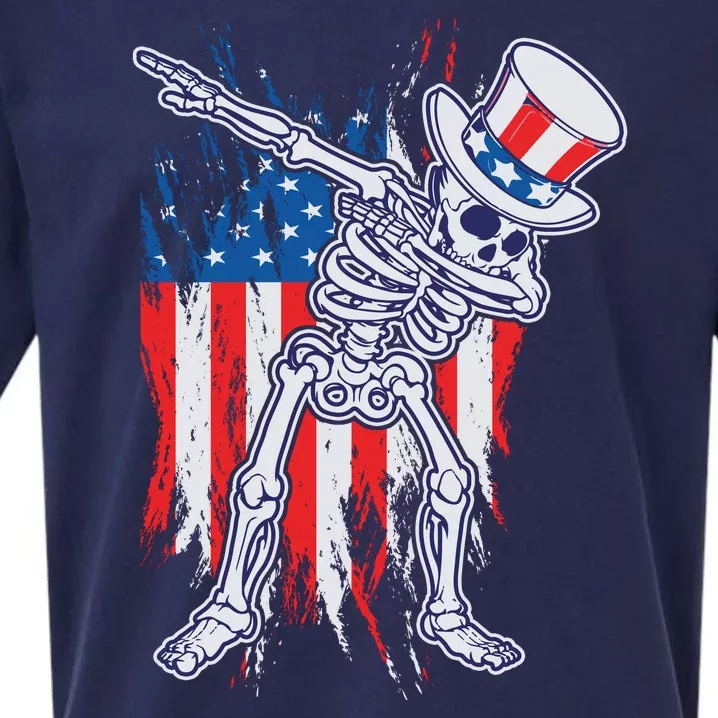 Funny Patriotic USA American Flag Dabbing Skeleton Sueded Cloud Jersey T-Shirt