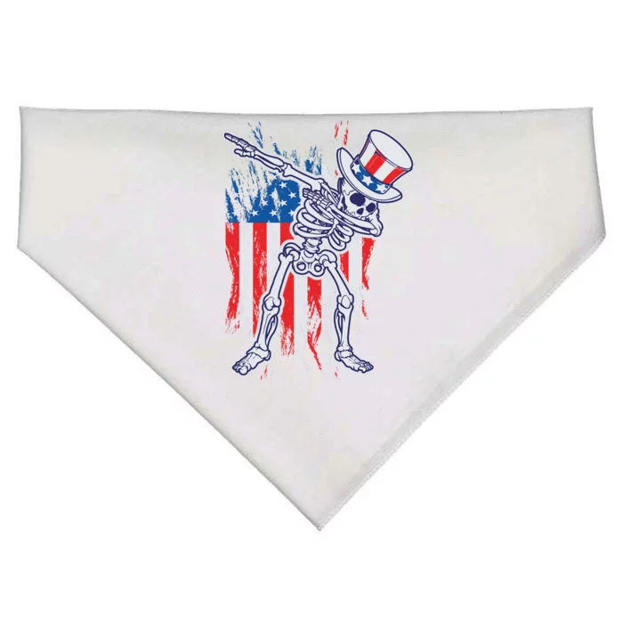 Funny Patriotic USA American Flag Dabbing Skeleton USA-Made Doggie Bandana