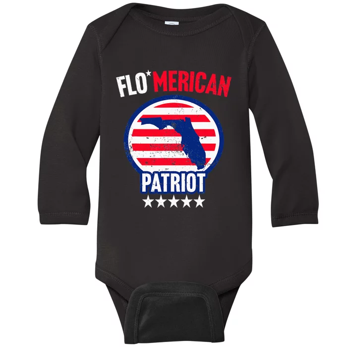 Florida Patriotic US Memorial Day July 4th Independence Baby Long Sleeve Bodysuit