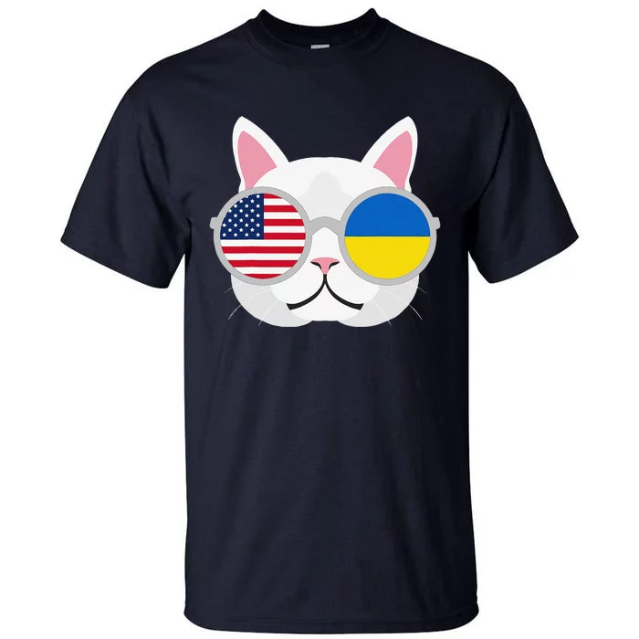 Funny Proud Ukrainian American Cat Ukraine USA Flag Gift Tall T-Shirt