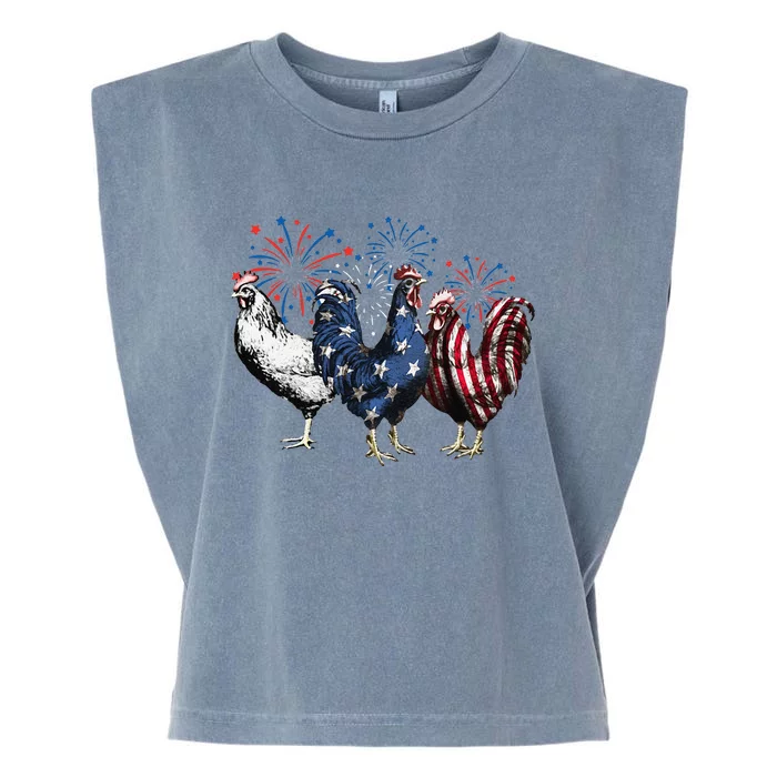 Funny Patriotic Usa Chicken  4th Of July Chicken Gift Garment-Dyed Women's Muscle Tee