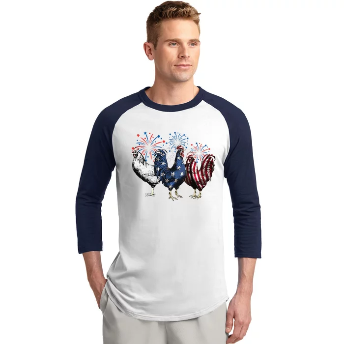 Funny Patriotic Usa Chicken  4th Of July Chicken Gift Baseball Sleeve Shirt