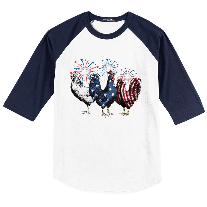 Funny Patriotic Usa Chicken  4th Of July Chicken Gift Baseball Sleeve Shirt