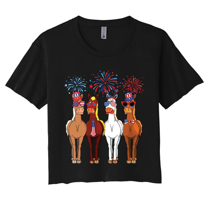 Funny Patriotic Us Flag 4th Of July Horse Usa Patriotic Women's Crop Top Tee