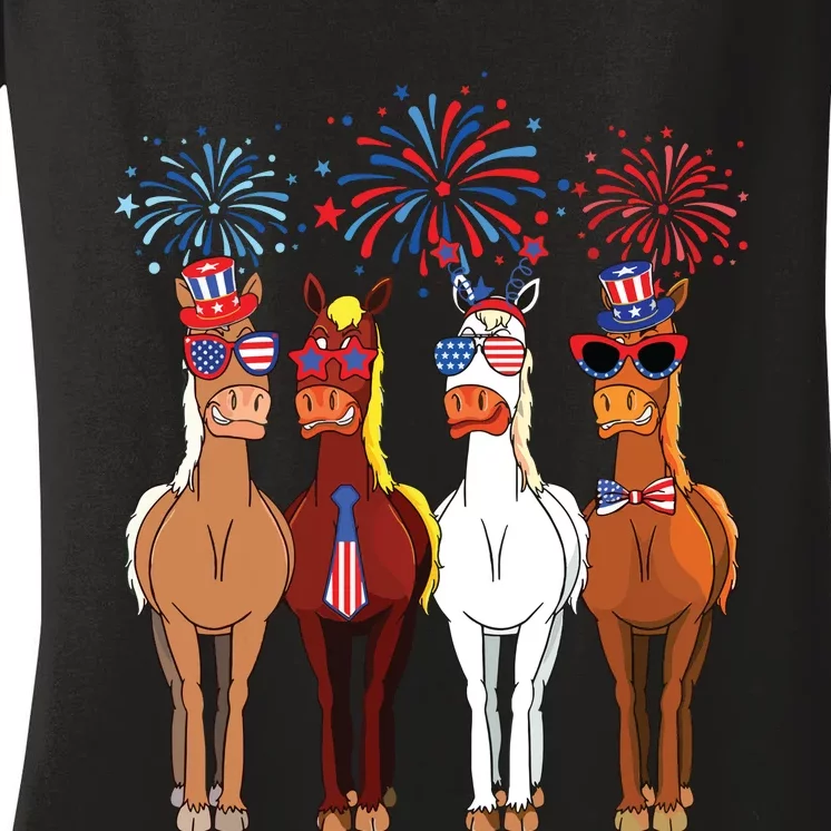 Funny Patriotic Us Flag 4th Of July Horse Usa Patriotic Women's V-Neck T-Shirt