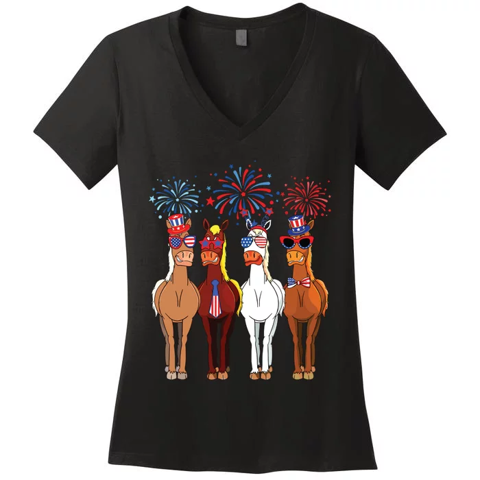 Funny Patriotic Us Flag 4th Of July Horse Usa Patriotic Women's V-Neck T-Shirt